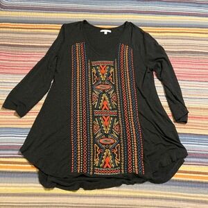 CAITE Women Charcoal‎ Gray Long Sleeve Embroidered Tunic Top Size L